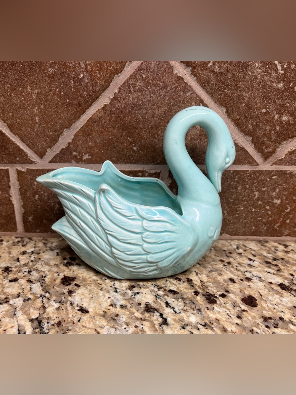 Vintage Swan Planter Ceramic Trinket Dish Aqua Blue Sponge Dish Bathroom Vanity